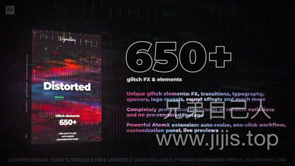 AE脚本-650个小故障干扰抖动拉伸VHS特效无缝视频转场预设 Glitch Pack-兄弟自己人