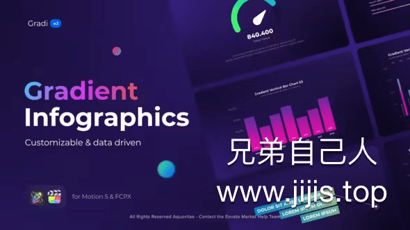 FCP插件-79种信息图形汇报跟踪呼出数据展示年度统计跟踪呼Gradient Infographics-兄弟自己人