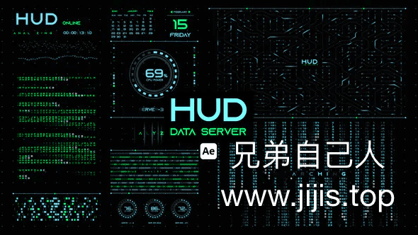 AE模板-HUD科技二进制数据代码服务器屏幕 HUD Data Server for After Effects-兄弟自己人