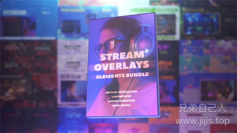 AE脚本-60个AE彩色渐变流动图形标题场景动画预设-Stream Overlays Elements Bundle-兄弟自己人