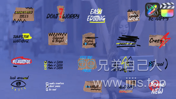 FCP标题-20个撕裂报纸质感创意标题动画预设 Torn Cardboard Titles-兄弟自己人