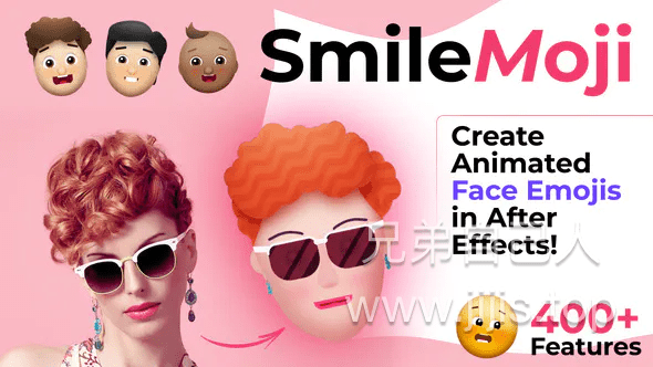 AE模板-50种卡通微笑嘴形AI动画预设头像包 SmileMoji – Character Face Rig – Lip sync-兄弟自己人