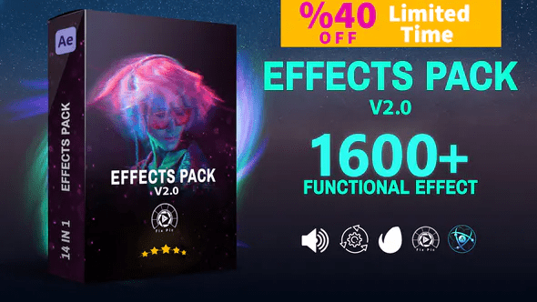 AE模板-1600个特效转场素材胶片预设包 Effects Pack V2.0-兄弟自己人