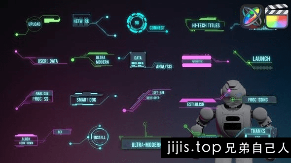 FCPX插件-4K高清HUD模板科幻风定制FCPX免插件使用-兄弟自己人